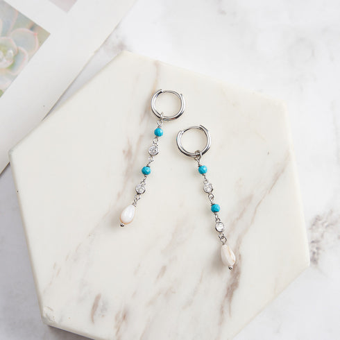 Turquoise Spiral Shell Drop Long Earrings